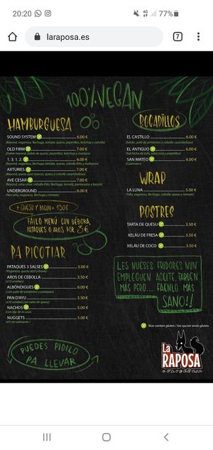 Carta at Cerveceria La Raposa in Oviedo