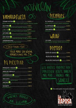 Menu at Cerveceria La Raposa in Oviedo