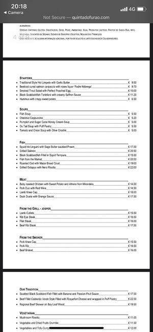 English menu  at Quinta Do Furão in Santana