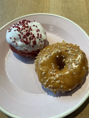 Red velvet and salted caramel  at Brammibal's Donuts - Alexanderplatz in Berlin