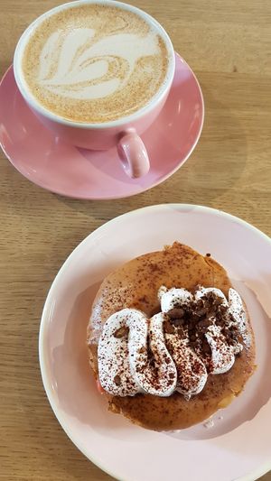 Chai "latte", tiramisu doughnut at Brammibal's Donuts - Alexanderplatz in Berlin