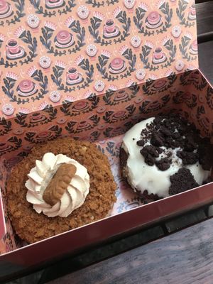 Biscoff cream and cookies and cream donuts  at Brammibal's Donuts - Alexanderplatz in Berlin