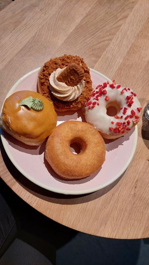 Biscoff, white chocolate and strawberries, pumpkin spice, sugar cinnamon. at Brammibal's Donuts - Alexanderplatz in Berlin