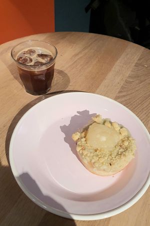 donut and ice americano #Veganuary at Brammibal's Donuts - Alexanderplatz in Berlin