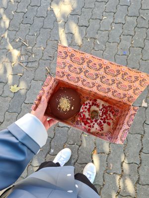 Peanut butter cup and white chocoalte strawberry at Brammibal's Donuts - Alexanderplatz in Berlin