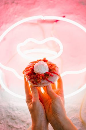 red velvet cheesecake donut at Brammibal's Donuts - Alexanderplatz in Berlin