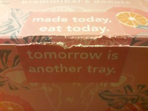 Made today, eat today. Tomorrow is another tray. at Brammibal's Donuts - Alexanderplatz in Berlin