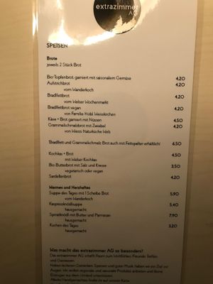 Die Speisekarte at Extrazimmer AG in Wels