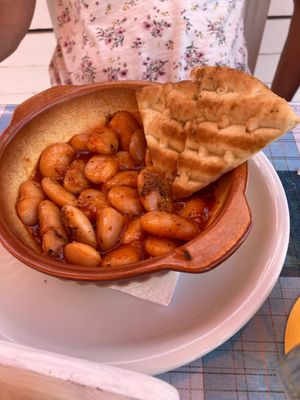 Gigantes and pitta bread. at Nick's Restaurant Bar in Kos