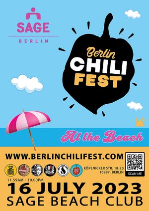 Berlin Chili Fest: Summer Event @ Sage Beach Club
Sunday 16th July 2023

https://www.berlinchilifest.com/ at Cosmic Comedy Club in Berlin