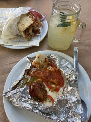 vegan gyros pita and vegan baked feta at Mom's Kitchen in Kos