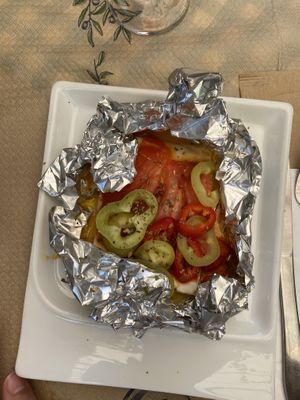 vegan baked feta   at Mom's Kitchen in Kos