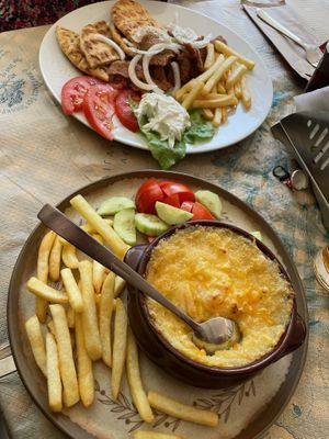Vegan moussaka and vegan gyro plate   at Mom's Kitchen in Kos