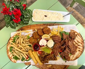 Mix plate and sauce at Mitato Grill in Nafplion