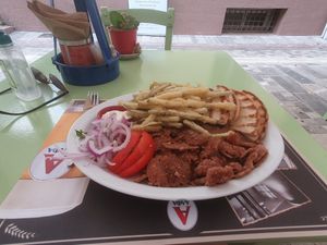 Vegan gyros with zucchini fries at Mitato Grill in Nafplion
