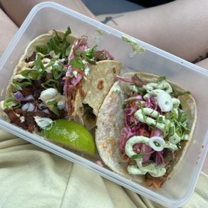 Taco Trio: 2 BBQ, 1 Bean  at Lettuce Love Cafe in Burlington