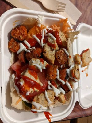 chick'en and chorit.zo shish at The Vegan Street Food Company in Worthing