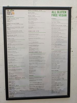 the menu at The Vegan Street Food Company in Worthing