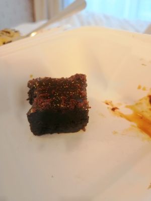 The last and most delicious bite of salted caramel brownie  at The Vegan Street Food Company in Worthing