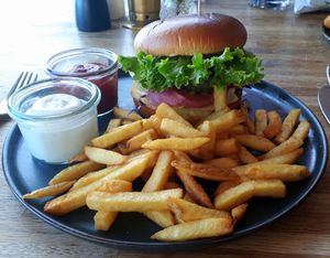 The vegan burger in Lilleheden (quite tasty), september 2023 at Lilleheden in Hirtshals