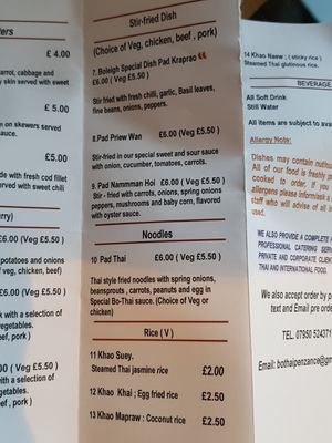 Menu page 2 at Bo Thai Takeaway in Penzance