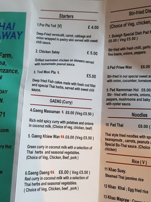 Menu page 1 at Bo Thai Takeaway in Penzance
