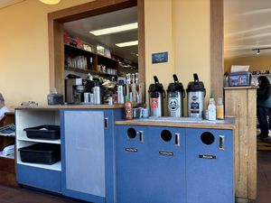Coffee bar with oat milk option  at Los Bagels in Arcata