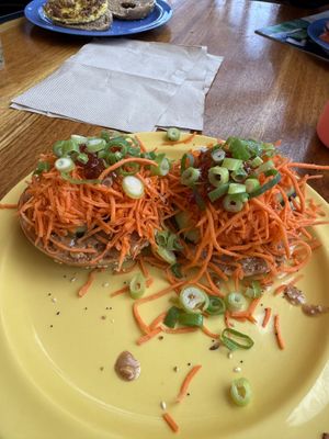 On a sesame bagel  at Los Bagels in Arcata