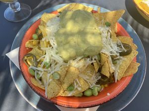 Nacho's with vegan cheese, jalapeño's, corn, beans and guacamole. at Boulevard 17 in Vlissingen
