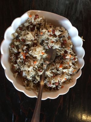 Fried rice with soy ham and veggies  at Panz Veggie Restaurant in Vancouver