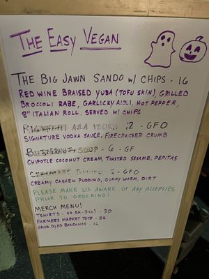 Menu for an event   at The Easy Vegan - Food Truck in Denver