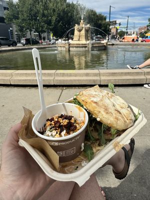 Breakfast sandwich with grits at City Park Farmers Market   at The Easy Vegan - Food Truck in Denver