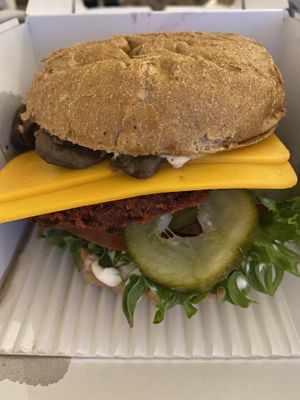 Delicious Berlin burger, vegan  at Halifax Burgers in Koege