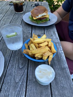 Amazing new sweet potato patty and fries. So good 😊  at Halifax Burgers in Koege