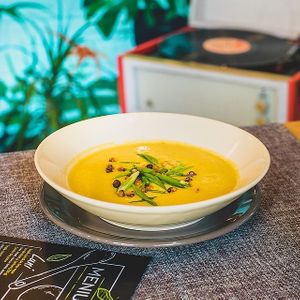 Corn cream soup at Nom Nom in Constanta