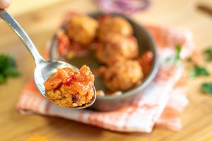 Vegan meatballs at Nom Nom in Constanta