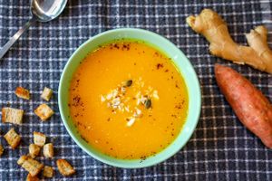 Cream soup of sweet potato  with ginger at Nom Nom in Constanta