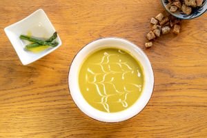 Asparagus cream soup at Nom Nom in Constanta
