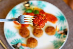 Veggie meatballs at Nom Nom in Constanta