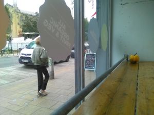 Looking towards St Peter's Church from the windows seats at the café section of the shop at Kindly of Brighton in Hove