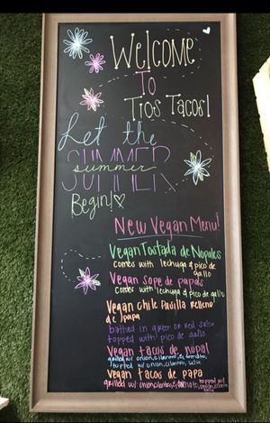 Vegan menu at Tio's Tacos in Riverside