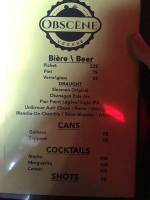 Menu at Obscene Vegane - Cloud kitchen in Montreal