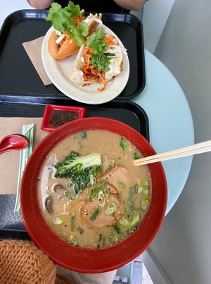 Miso ramen and lemongrass chicken sub  at Nan's Noodle House in Calgary
