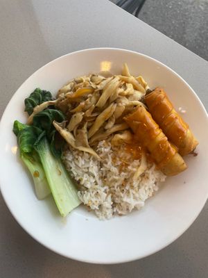 Mushroom adobo with lumpia at Nan's Noodle House in Calgary