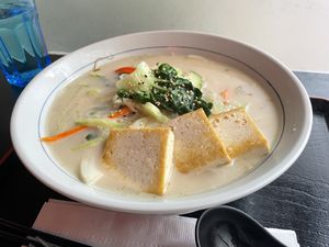 Veggie Ramen with Rice Noodles and added Tofu  at Tokai Ramen in Moncton