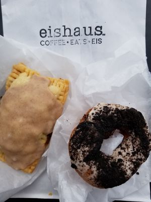 Vegan cinnamon pop tart and vegan oreo donut at Eishaus in Covington