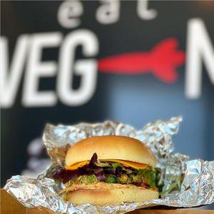 Mediterranean Style Vegg-E Burger at Veg-n in Okemos