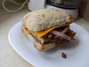 Brisket b-fast stack at Veg-n in Okemos