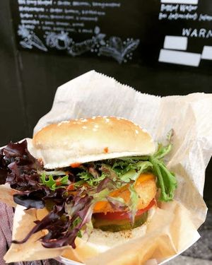 Mediterranean Chick'n Burger at Veg-n in Okemos