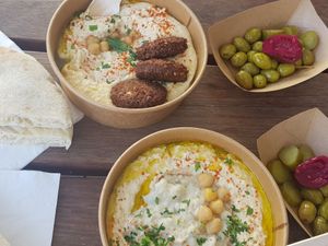 Falafel with hummus & baba ganoush at Manifesto Market Smíchov in Prague